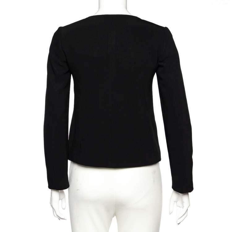 Pre Owned Valentino Black Crepe Hook Front Collarless Jacket S