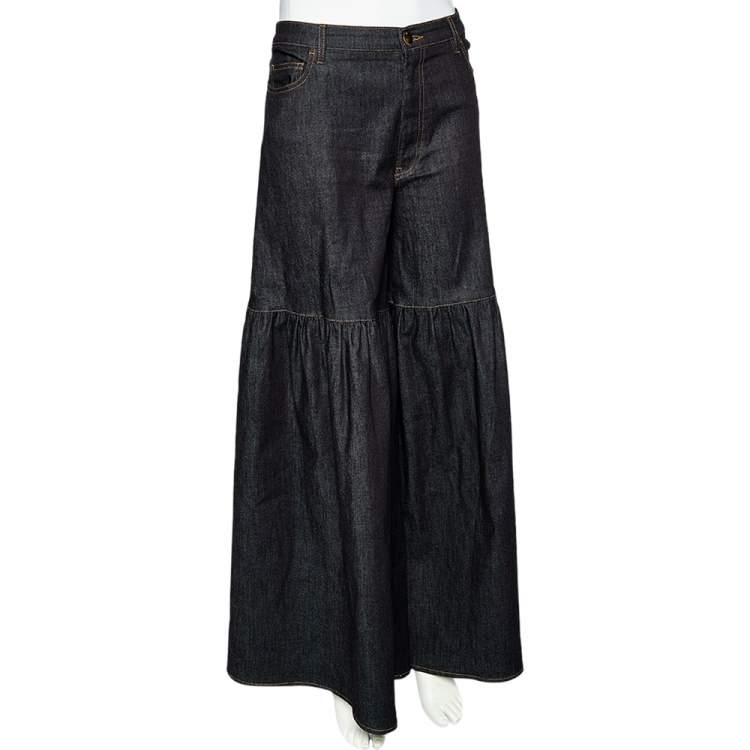 Pre Owned Valentino Navy Blue Denim Flared Peplum Leg Trousers L