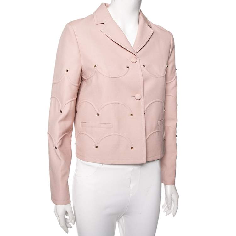 Pre Owned Valentino Dusky Pink Wool Crepe Rock Studded Button Front Jacket M