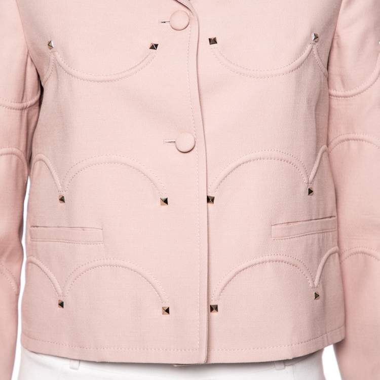 Pre Owned Valentino Dusky Pink Wool Crepe Rock Studded Button Front Jacket M