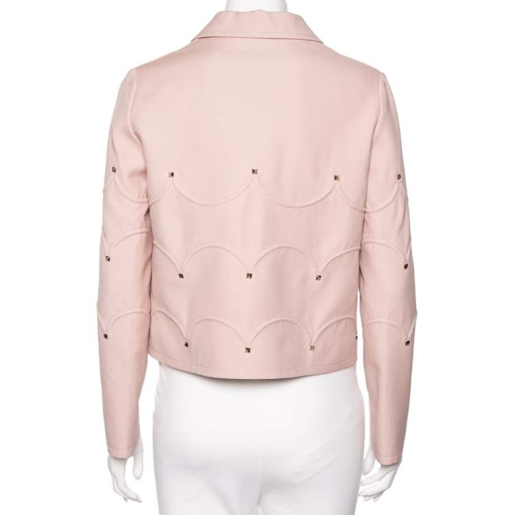 Pre Owned Valentino Dusky Pink Wool Crepe Rock Studded Button Front Jacket M