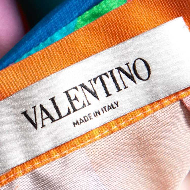 Pre Owned Valentino Multicolored Striped Silk Pleated Midi Skirt M