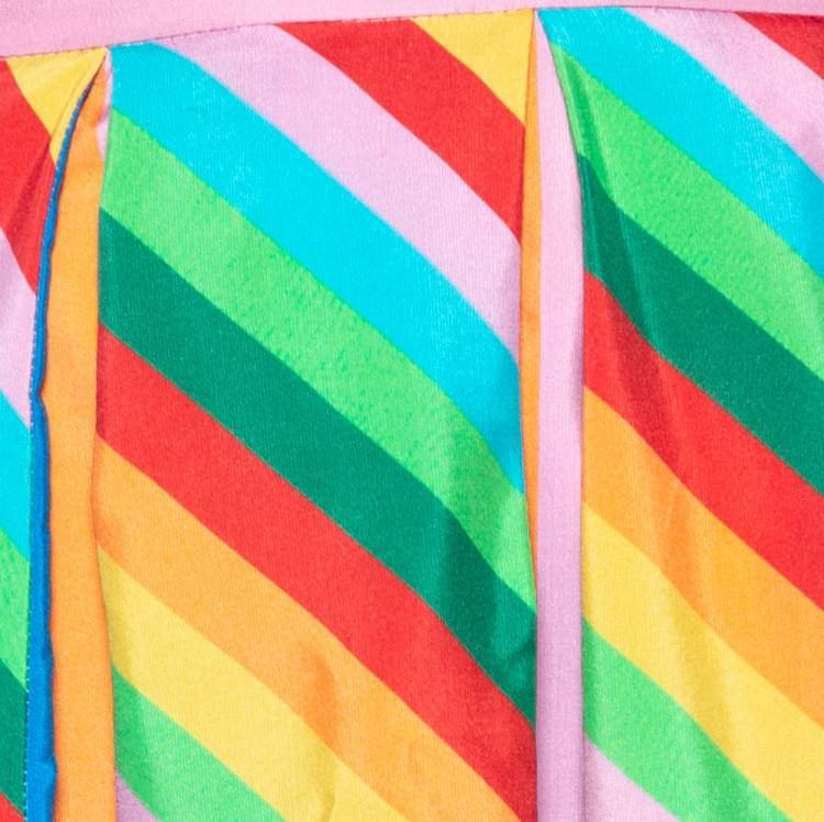 Pre Owned Valentino Multicolored Striped Silk Pleated Midi Skirt M