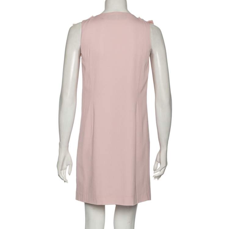 Pre Owned Valentino Pink Chiffon Bow Applique Pleated Yolk Detailed Shift Dress M