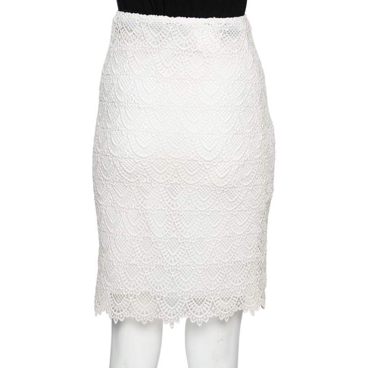 Pre Owned Valentino Off-White Guipure Lace Knee Length Skirt M