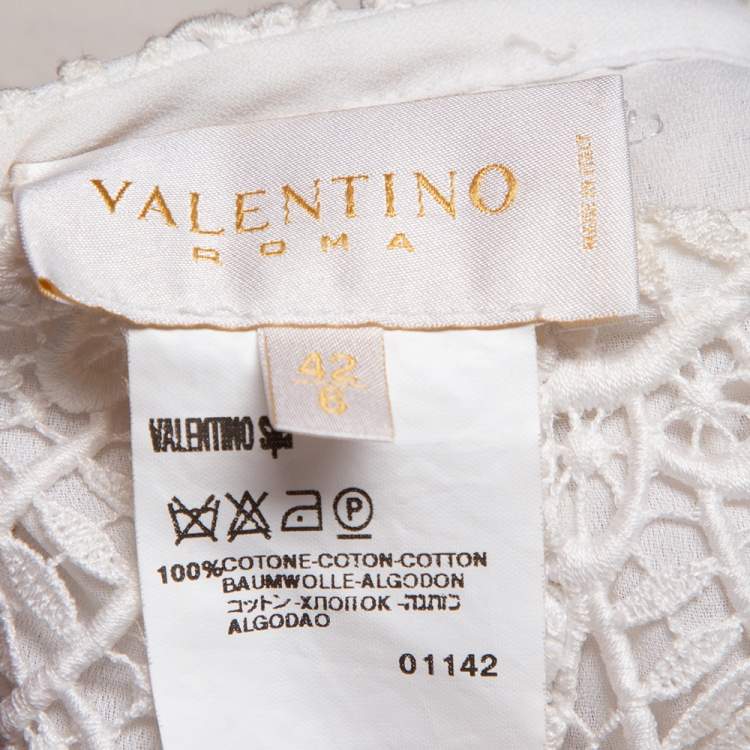 Pre Owned Valentino Off-White Guipure Lace Knee Length Skirt M