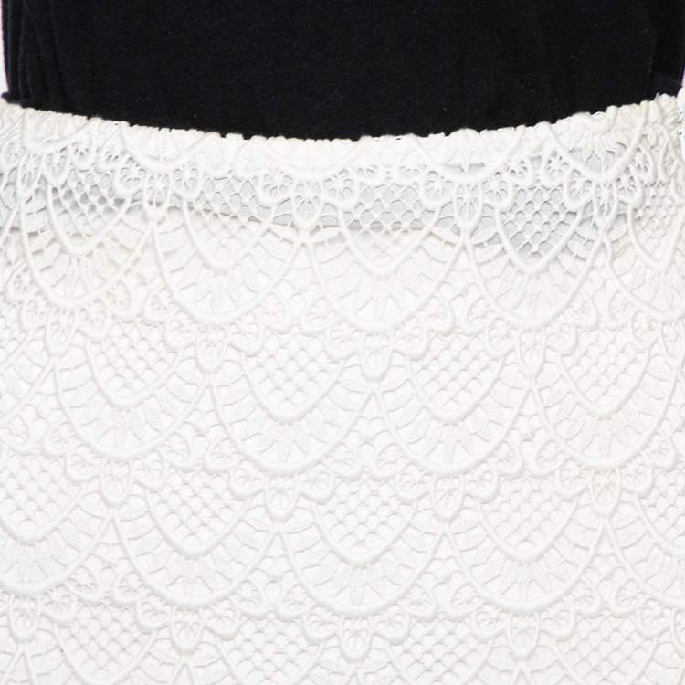 Pre Owned Valentino Off-White Guipure Lace Knee Length Skirt M
