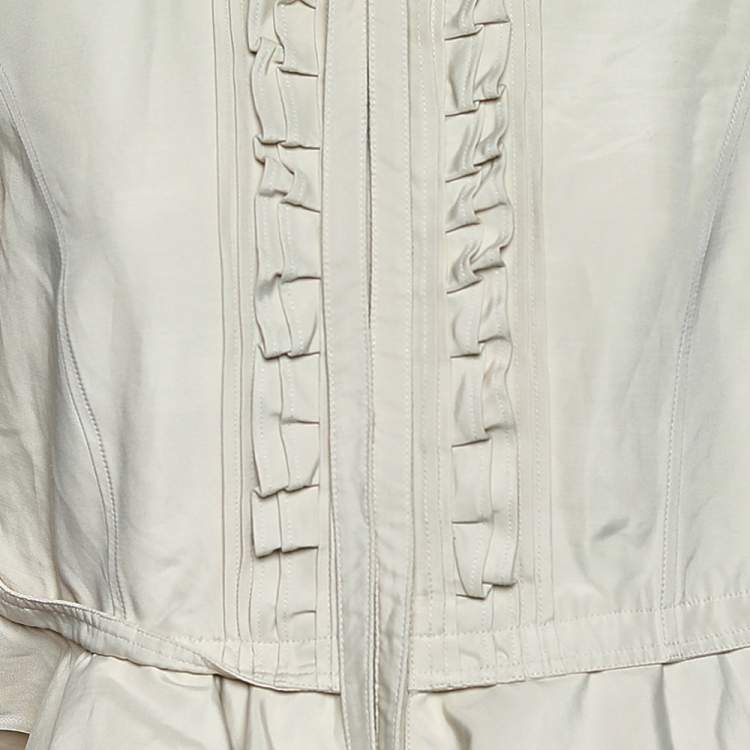 Pre Owned Valentino Cream Ruffled Cotton Zip Front Jacket M