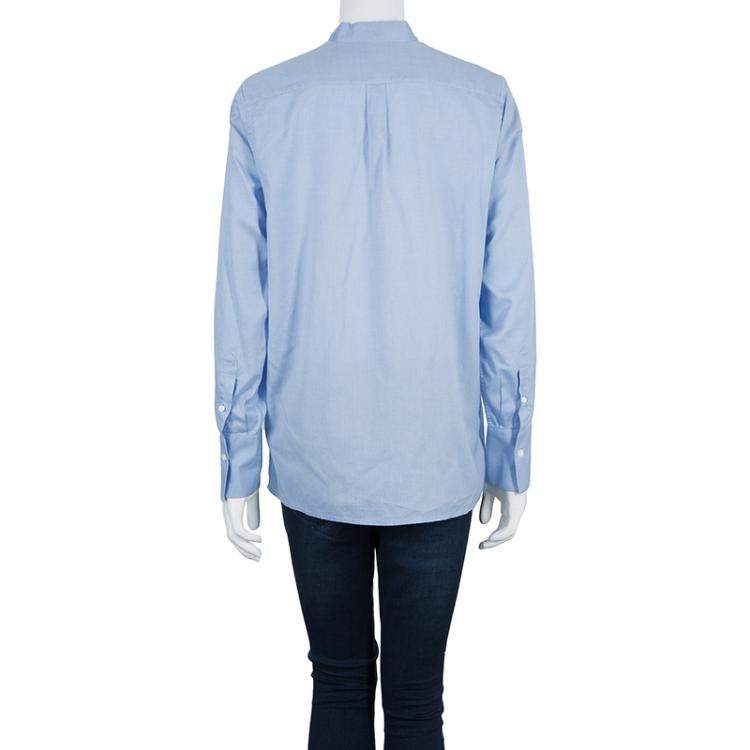 Pre Owned Valentino Blue Tie Neck Long Sleeve Shirt M