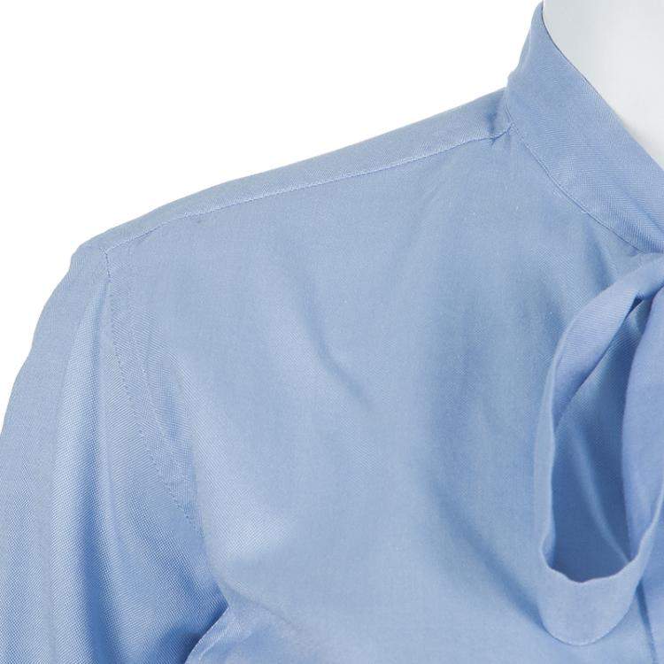 Pre Owned Valentino Blue Tie Neck Long Sleeve Shirt M