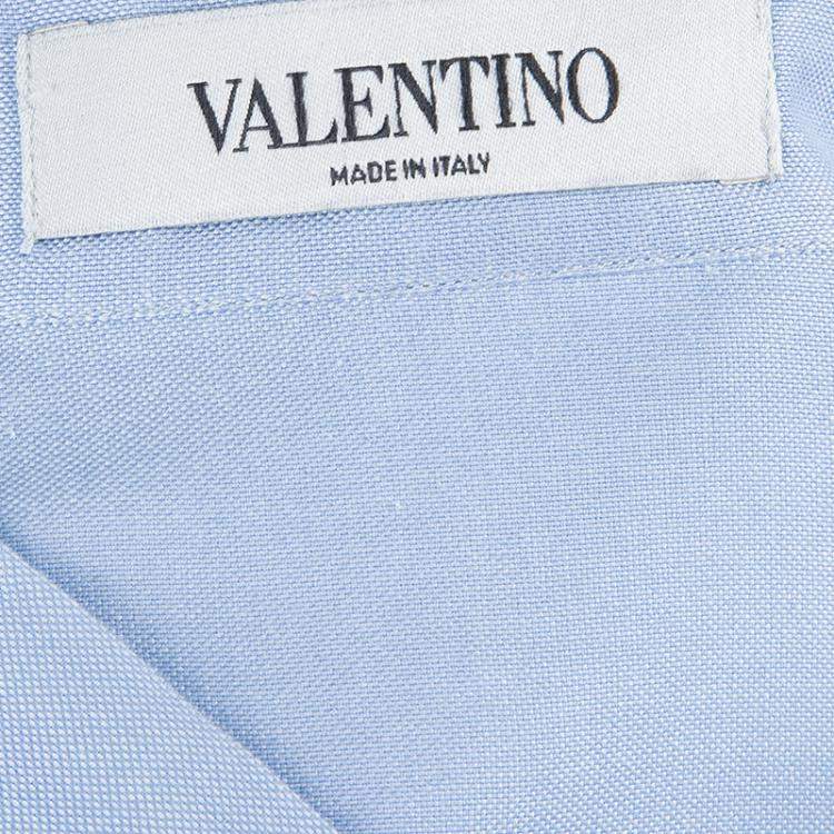 Pre Owned Valentino Blue Tie Neck Long Sleeve Shirt M