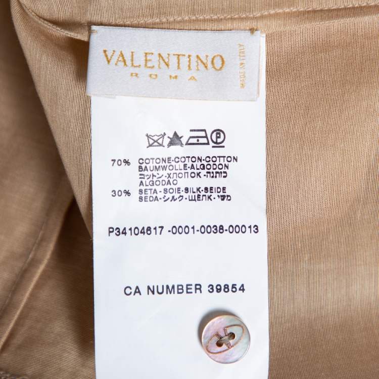 Pre Owned Valentino Beige Cotton & Silk Ruffled Overlay Button Front Tunic M