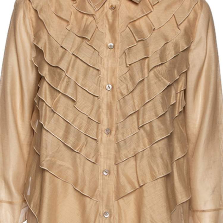 Pre Owned Valentino Beige Cotton & Silk Ruffled Overlay Button Front Tunic M