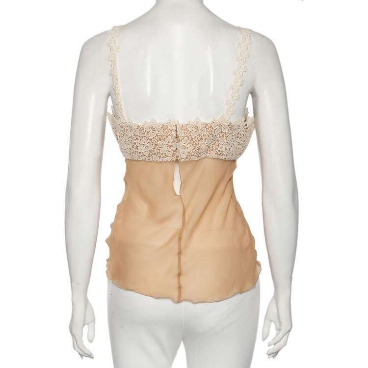 Pre Owned Valentino Beige Silk & Lace Trimmed Sleeveless Camisole M