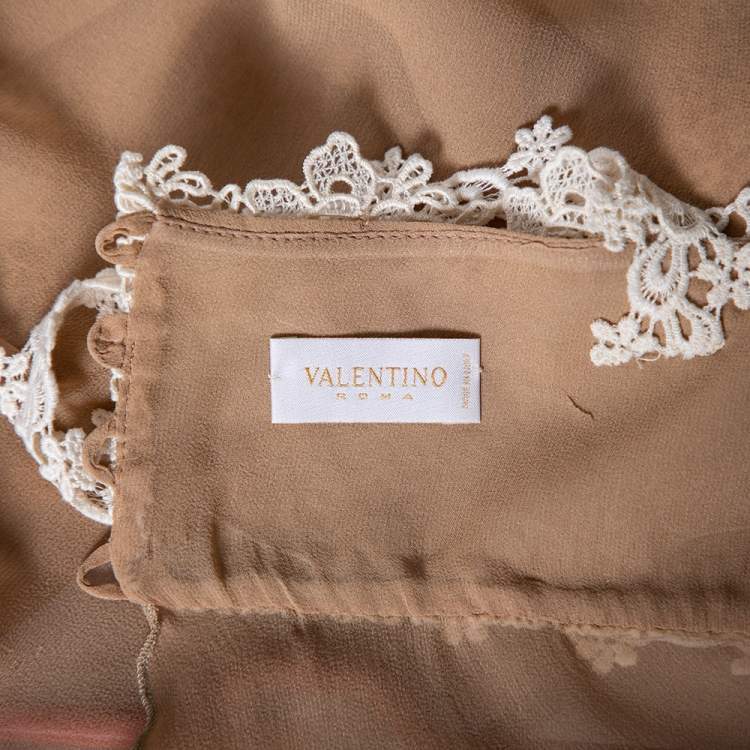 Pre Owned Valentino Beige Silk & Lace Trimmed Sleeveless Camisole M
