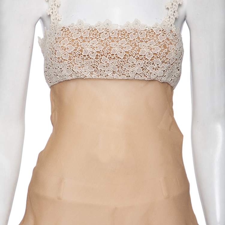Pre Owned Valentino Beige Silk & Lace Trimmed Sleeveless Camisole M
