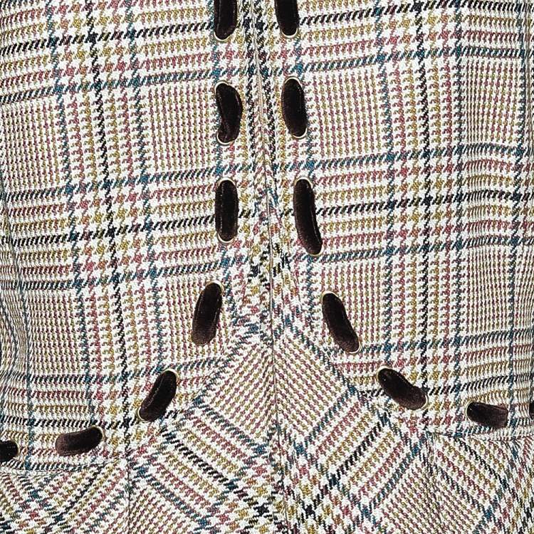 Pre Owned Valentino Boutique Beige Prince Of Wales Check Wool Blazer L