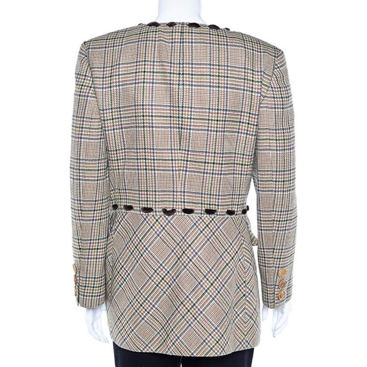 Pre Owned Valentino Boutique Beige Prince Of Wales Check Wool Blazer L
