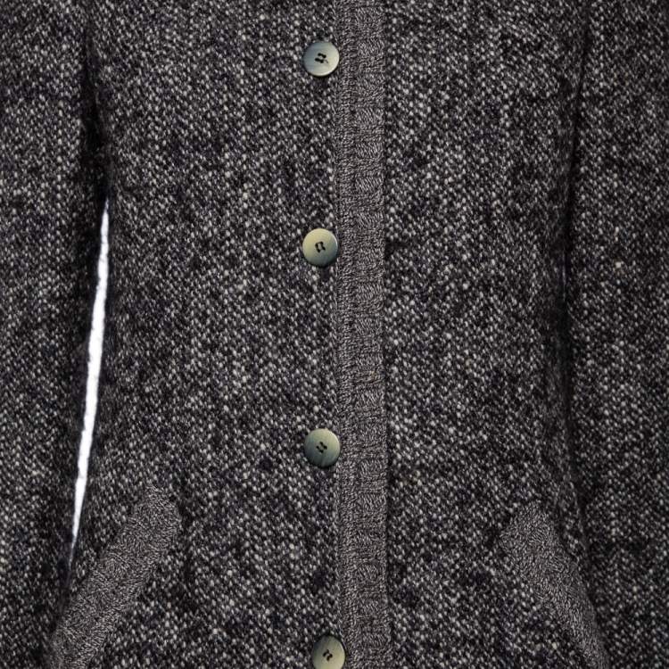 Pre Owned Valentino Vintage Grey Wool Knit Button Front Coat M