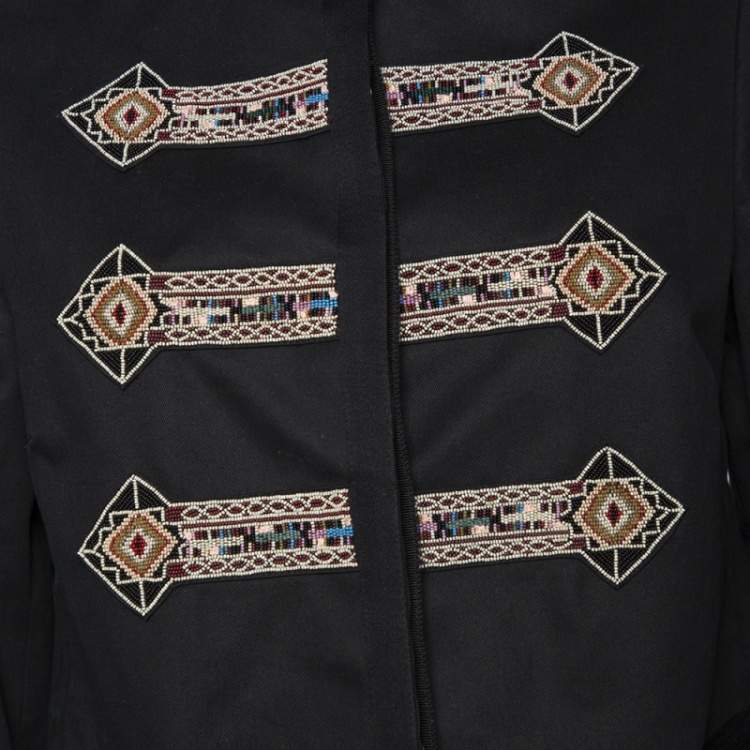 Pre Owned Valentino Black Tribal Beat Embellished Cotton Military Jacket L