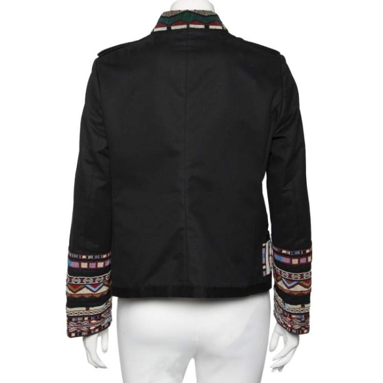 Pre Owned Valentino Black Tribal Beat Embellished Cotton Military Jacket L