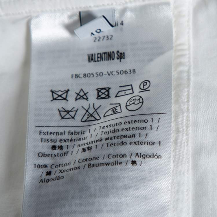 Pre Owned Valentino White Cotton & Lace Trim Detailed Scalloped Hem Blouse L
