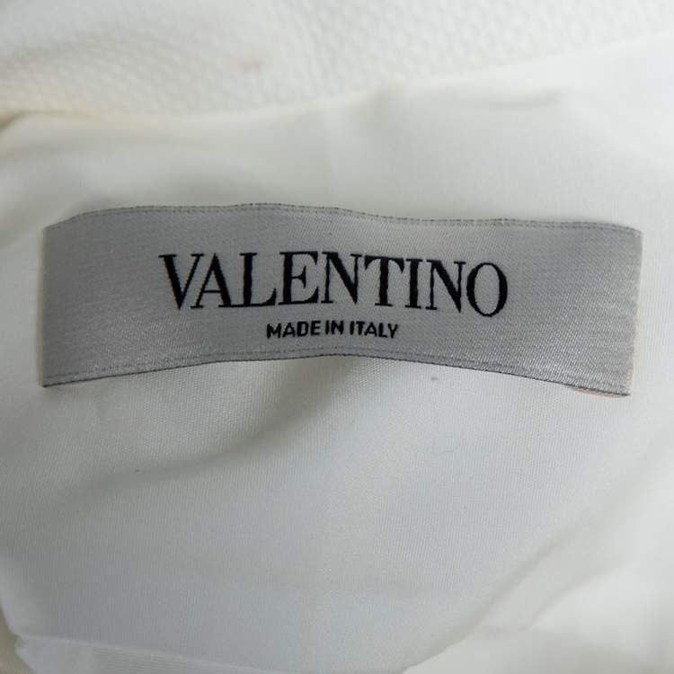 Pre Owned Valentino White Cotton & Lace Trim Detailed Scalloped Hem Blouse L