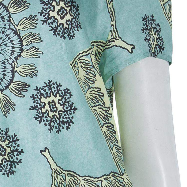 Pre Owned Valentino Mint Green Printed Short Sleeve Silk Top M