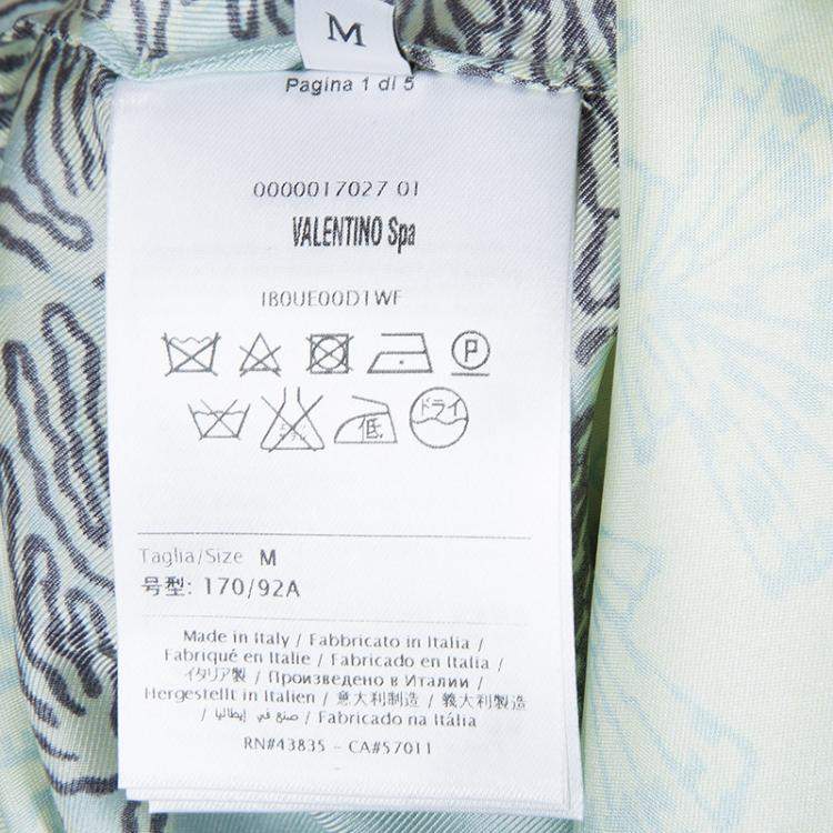 Pre Owned Valentino Mint Green Printed Short Sleeve Silk Top M