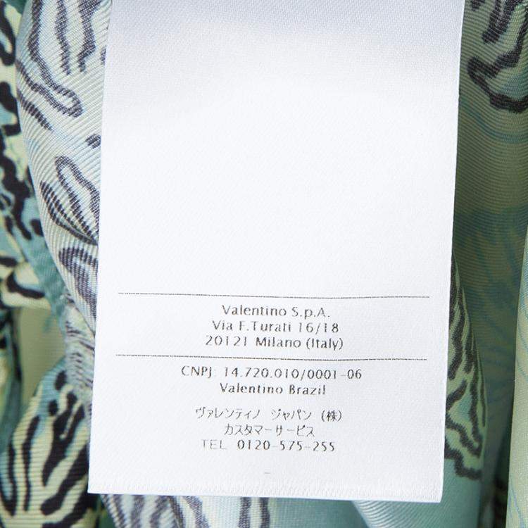 Pre Owned Valentino Mint Green Printed Short Sleeve Silk Top M