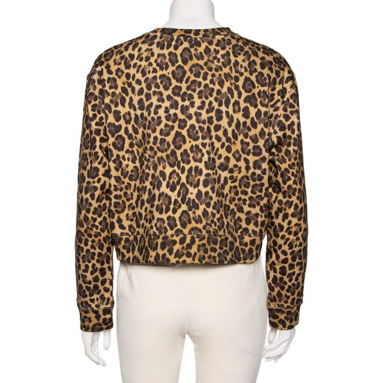 Pre Owned Valentino Brown Leopard Printed Cotton Cropped Sweatshirt L