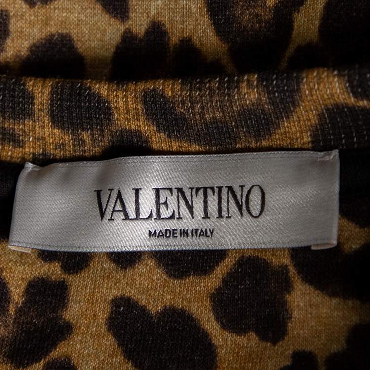 Pre Owned Valentino Brown Leopard Printed Cotton Cropped Sweatshirt L