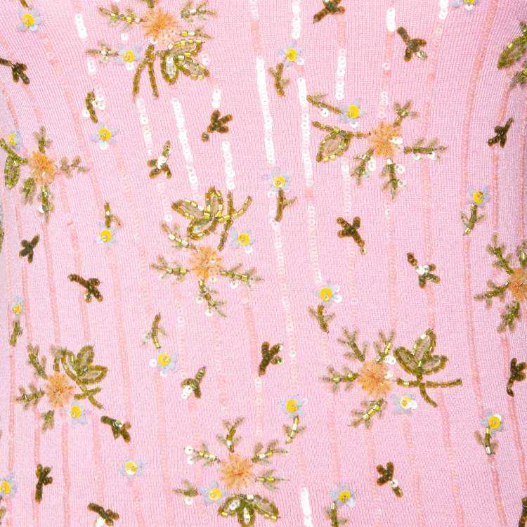 Pre Owned Valentino Pink Floral Embellished Knit Cross Back Top S 