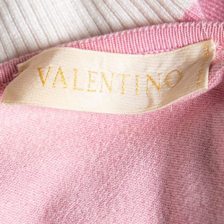 Pre Owned Valentino Pink Floral Embellished Knit Cross Back Top S 