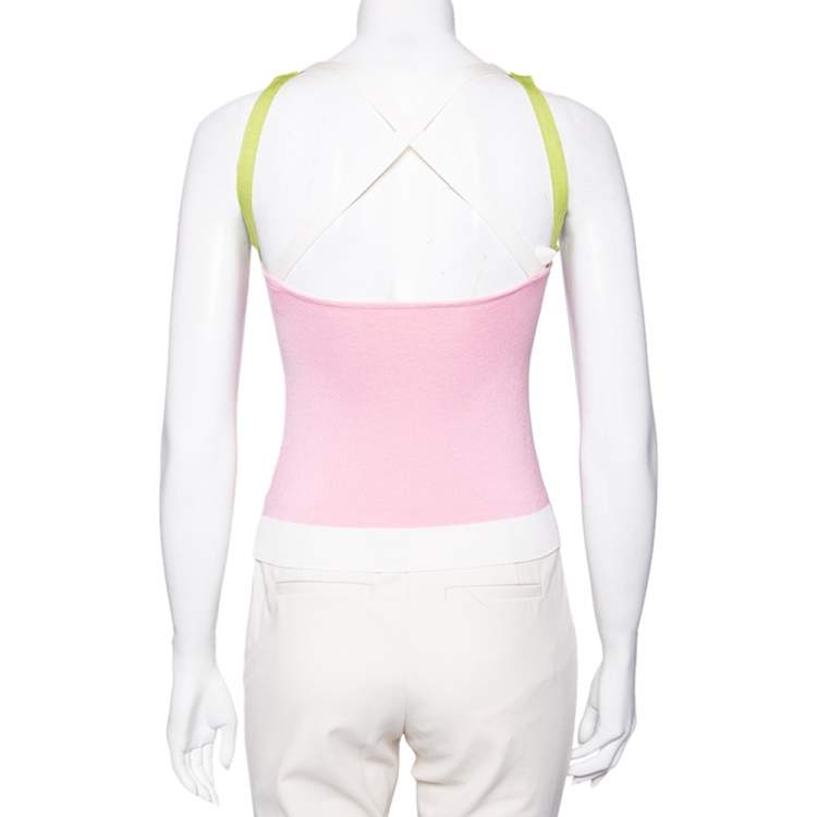 Pre Owned Valentino Pink Floral Embellished Knit Cross Back Top S 