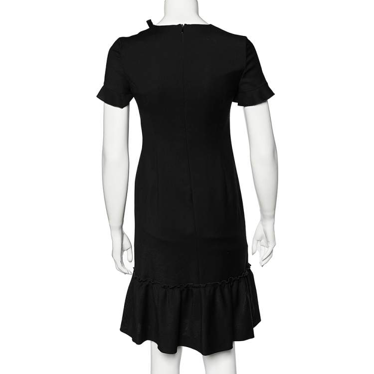 Pre Owned Valentino Black Wool Ruffled Hem Dress S