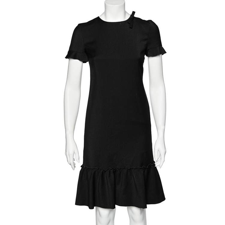 Pre Owned Valentino Black Wool Ruffled Hem Dress S