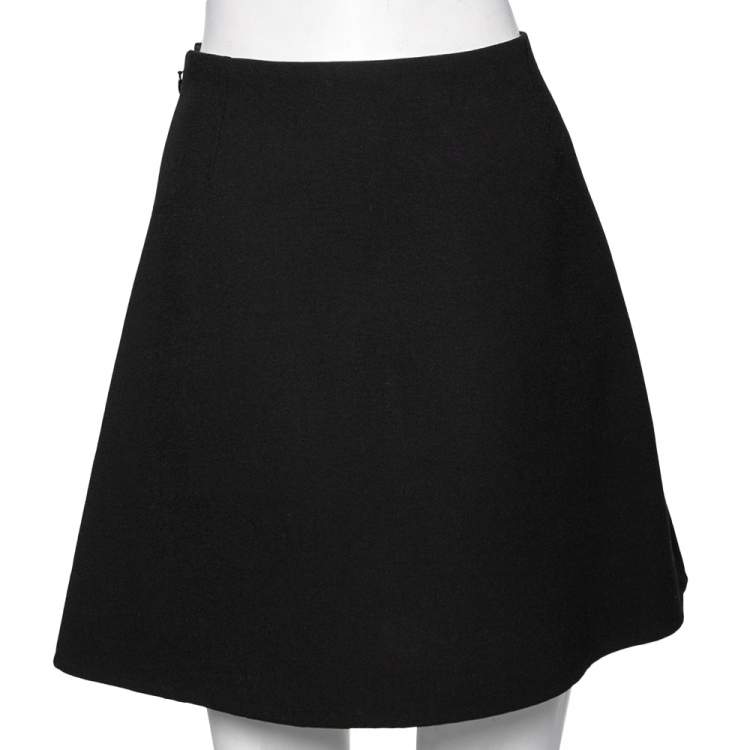 Pre Owned Valentino Black Wool V Pocket Detailed A-Line Skirt M