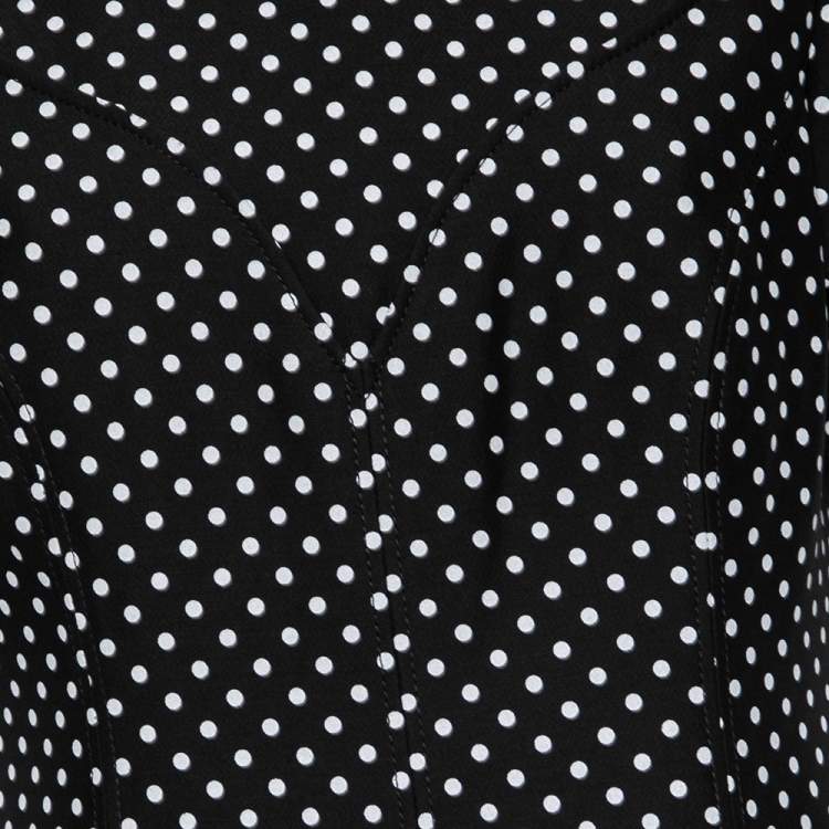 Pre Owned Valentino Black Polka Dotted Wool Flared Hem Detailed Dress L