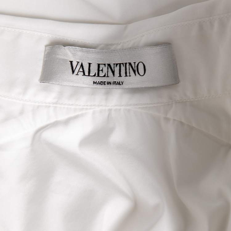 Pre Owned Valentino White Cotton Ruffed Hem Detail Button Front Oversized Blouse S