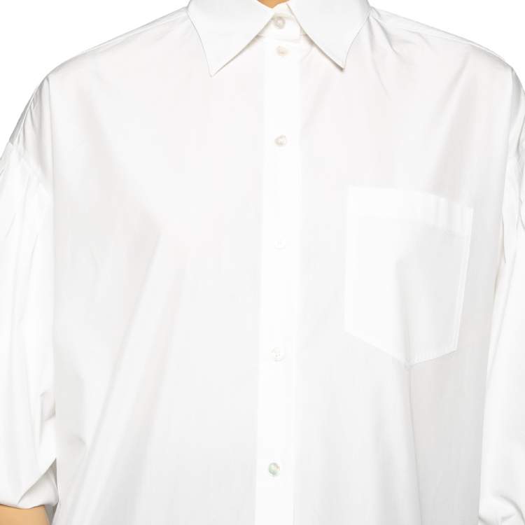 Pre Owned Valentino White Cotton Ruffed Hem Detail Button Front Oversized Blouse S