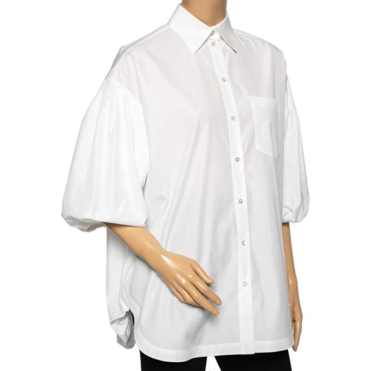 Pre Owned Valentino White Cotton Ruffed Hem Detail Button Front Oversized Blouse S