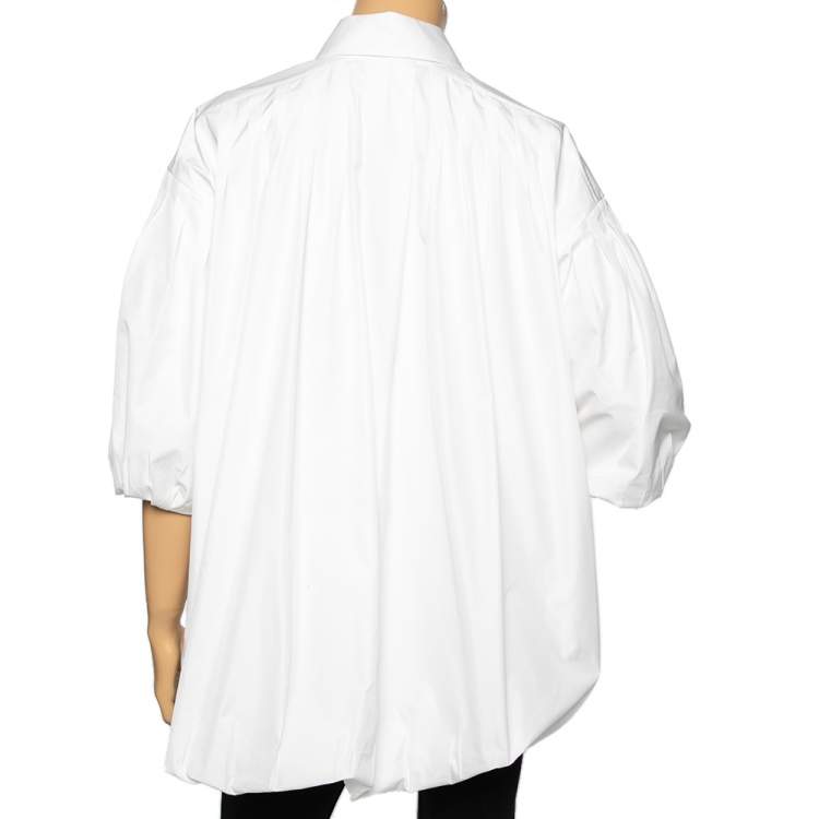 Pre Owned Valentino White Cotton Ruffed Hem Detail Button Front Oversized Blouse S