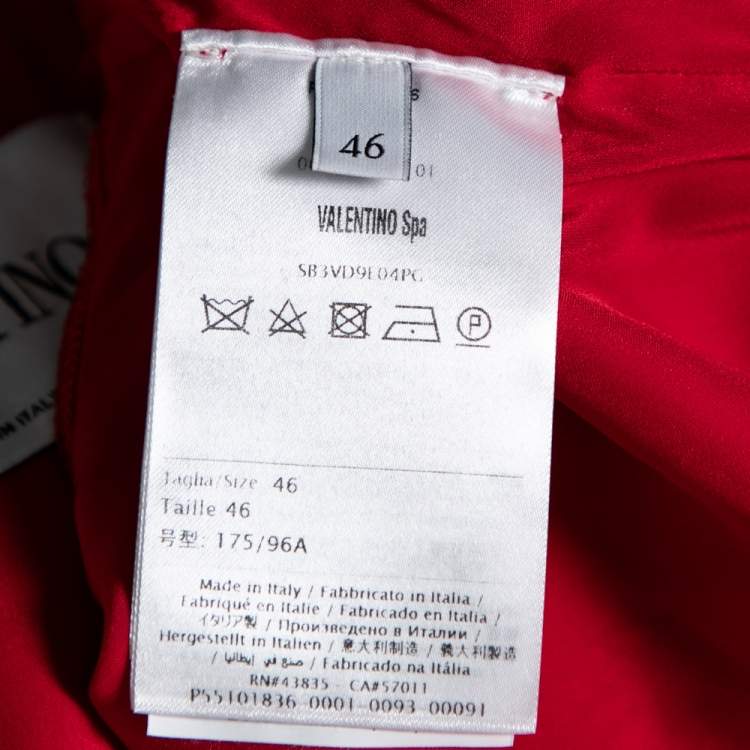 Pre Owned Valentino Red Floral Printed Silk Chiffon Ruffle Trimmed Belted Gown L