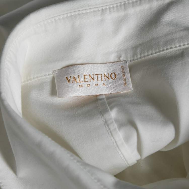 Pre Owned Valentino White Bead Embellished Cotton Button Front Shirt M