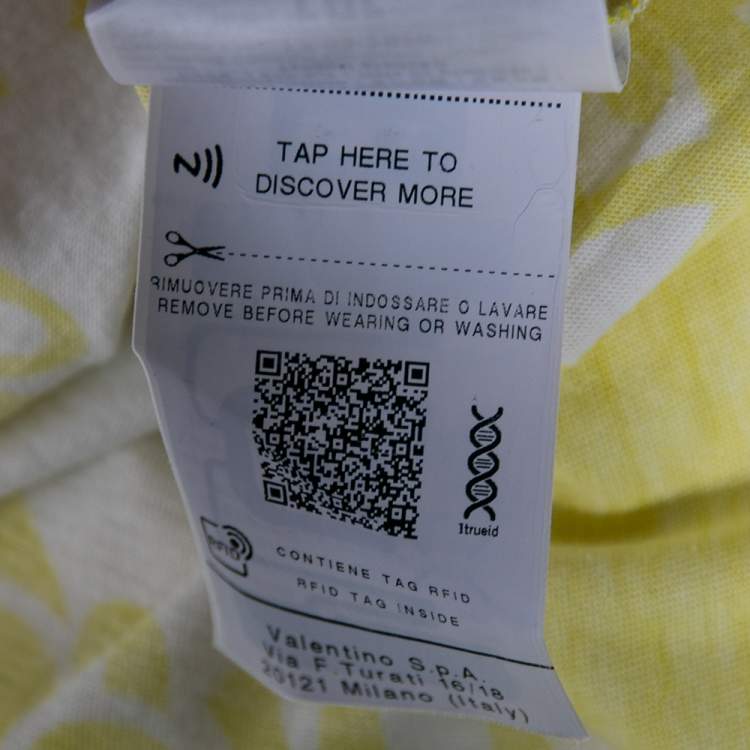 Pre Owned Valentino Yellow Logo Wave Printed Cotton Short Sleeve T-Shirt M