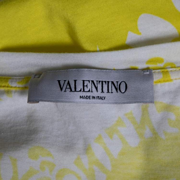 Pre Owned Valentino Yellow Logo Wave Printed Cotton Short Sleeve T-Shirt M