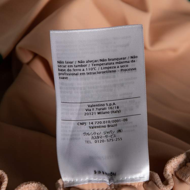 Pre Owned Valentino Peach Crepe & Lace Trimmed Pleated Midi Skirt M 