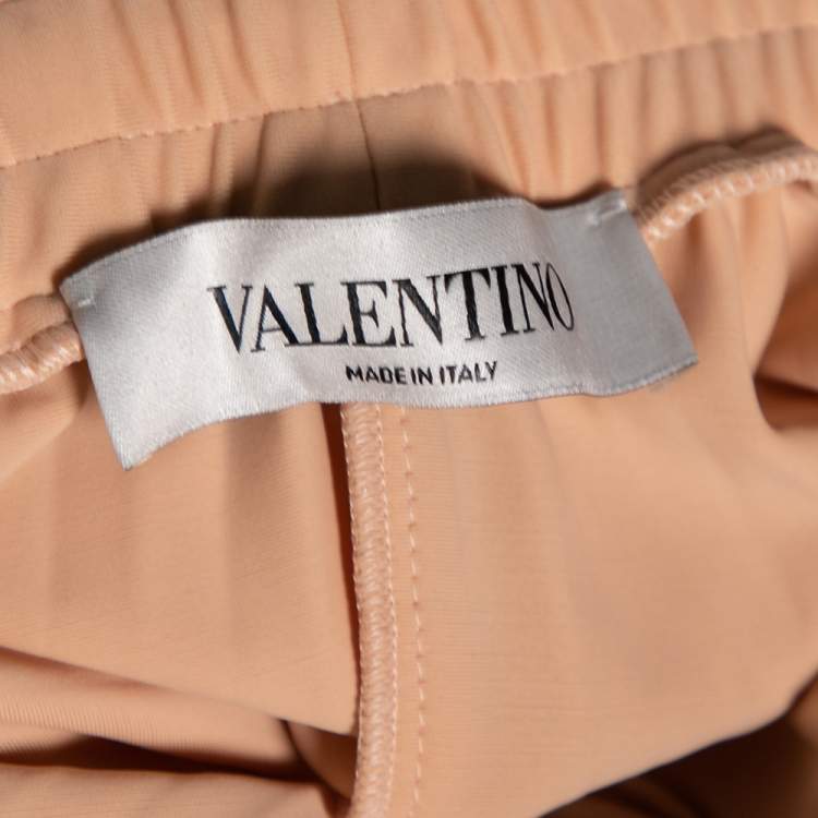 Pre Owned Valentino Peach Crepe & Lace Trimmed Pleated Midi Skirt M 