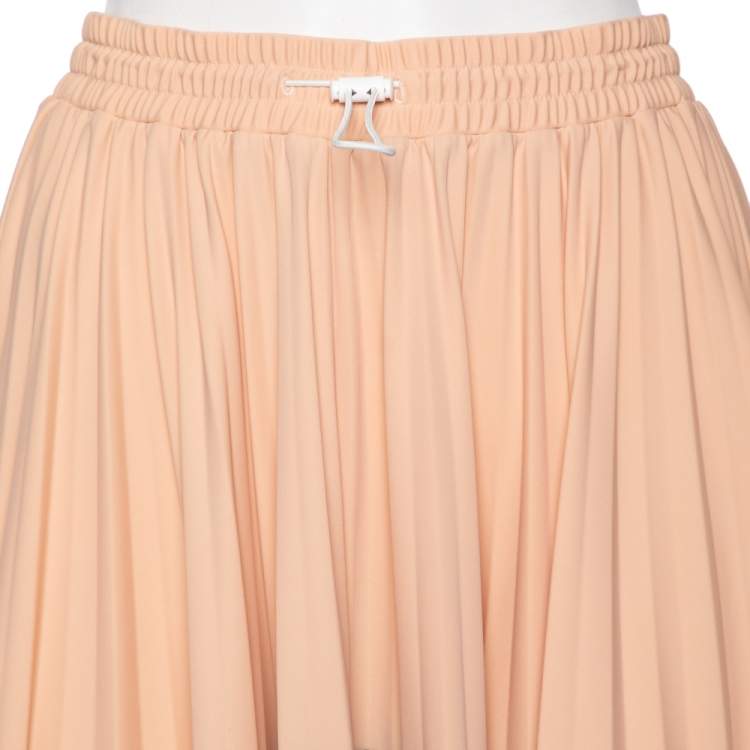 Pre Owned Valentino Peach Crepe & Lace Trimmed Pleated Midi Skirt M 